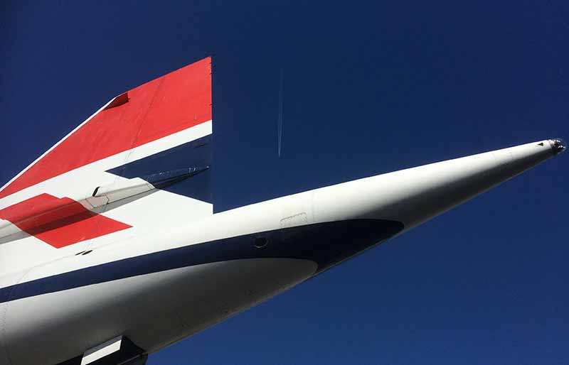 Pointed tail section of a British Airways Concorde.